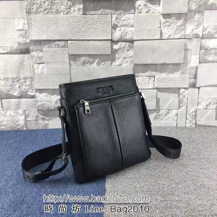 普拉達PRADA原單 2VE378黑色 原單荔枝紋 PRADA男士單肩斜挎包 PHY1288
